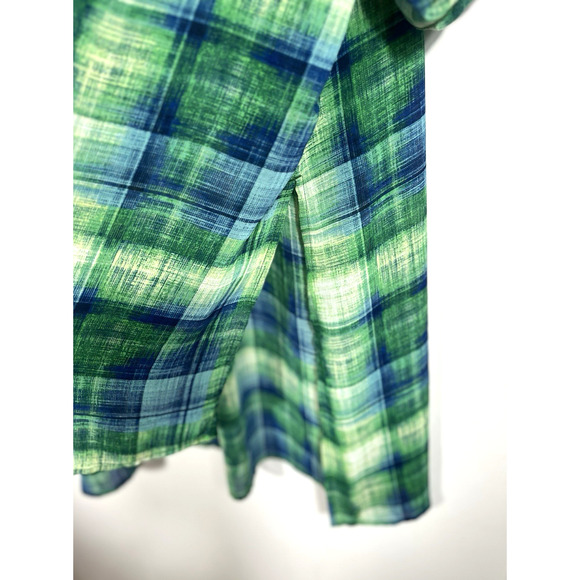 Catherines Featherweight Plaid Tunic Duster Button Front Blue Green Size 3X - Picture 9 of 11